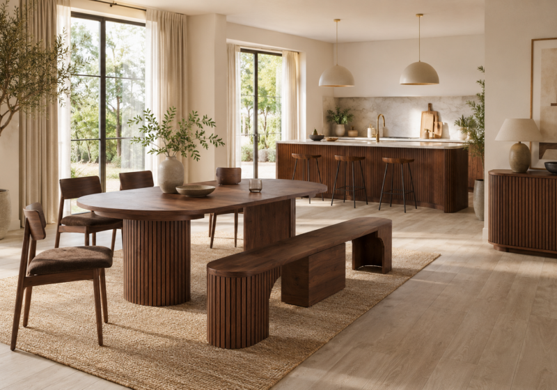 Cuisine et salle à manger minimaliste chaleureuse : inspiration salle à manger