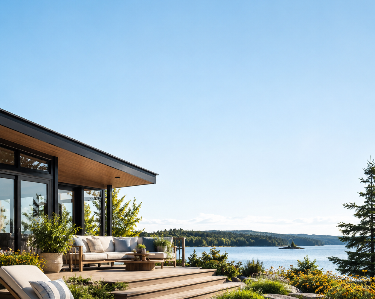 Terrasse moderne au bord du lac : inspiration patio