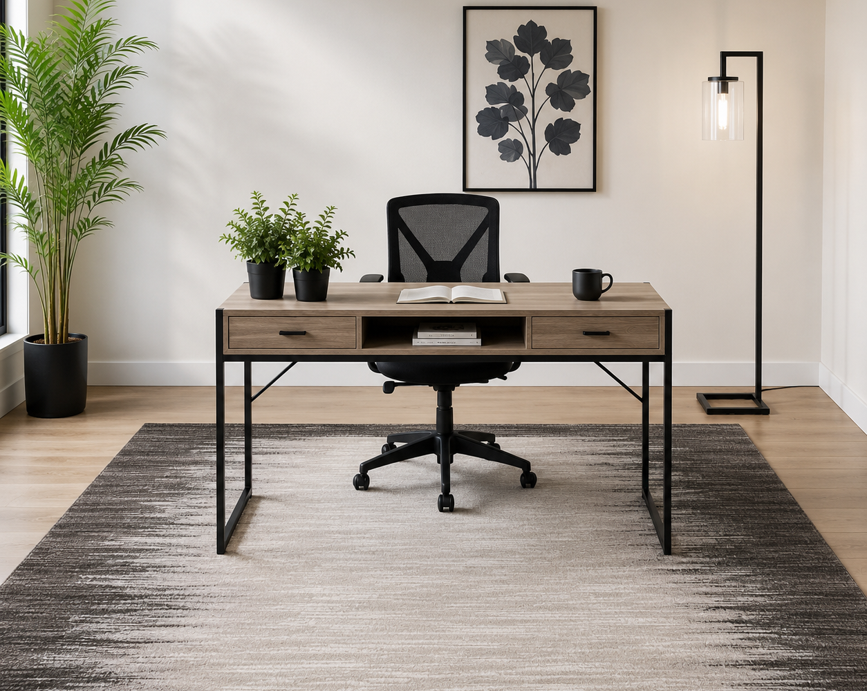 Bureau moderne minimaliste avec plantes : inspiration bureau