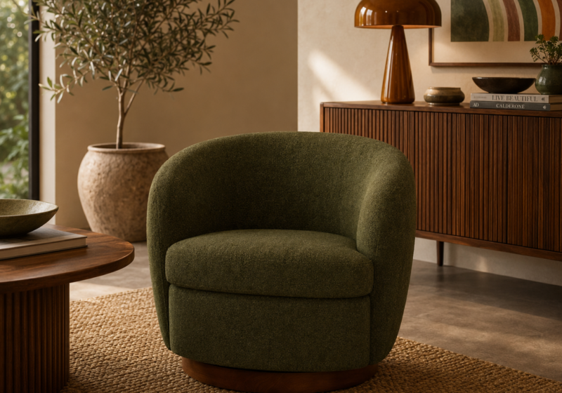 Salon moderne et chaleureux en vert : inspiration salon