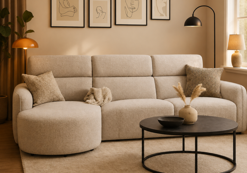 Salon moderne et chaleureux avec éclairage naturel : inspiration salon