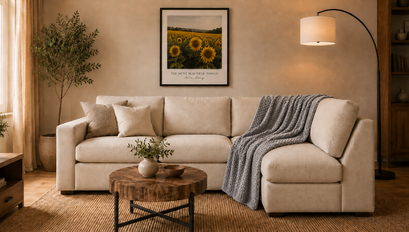 Salon moderne et chaleureux avec plantes : inspiration salon