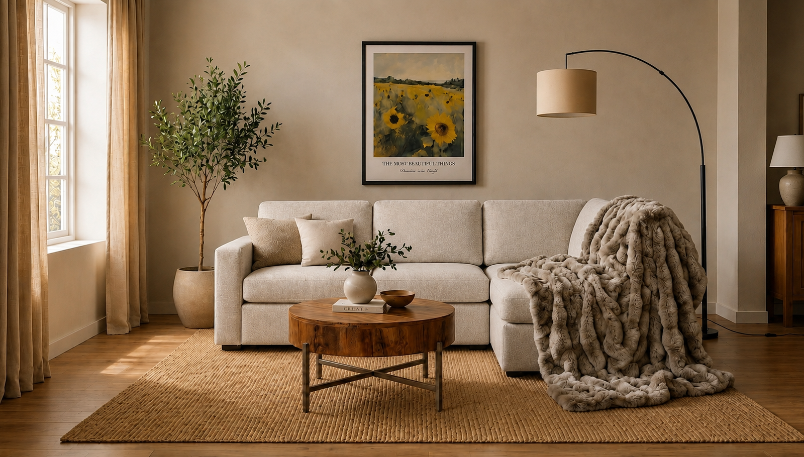 Salon douillet aux tons neutres : inspiration salon