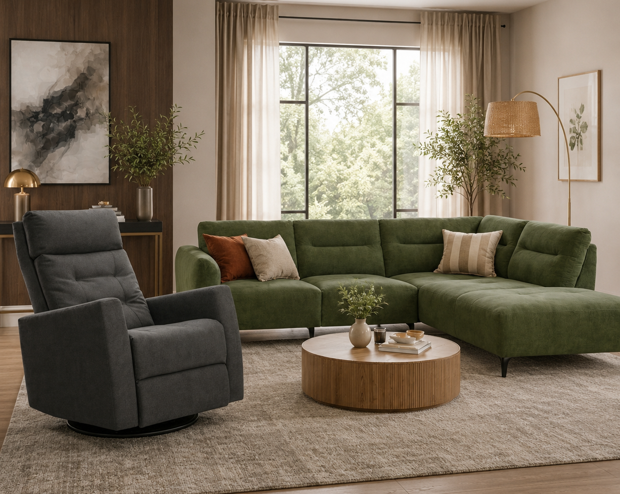 Salon moderne et lumineux avec touches naturelles : inspiration salon