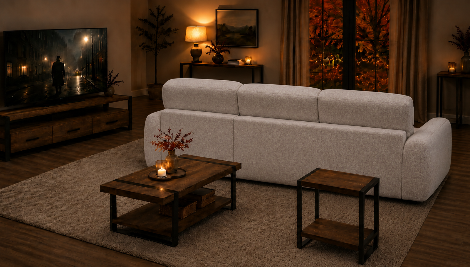Salon moderne à ambiance automnale chaleureuse : inspiration salon