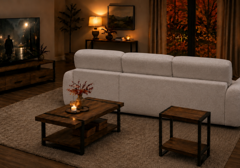 Salon moderne à ambiance automnale chaleureuse : inspiration salon
