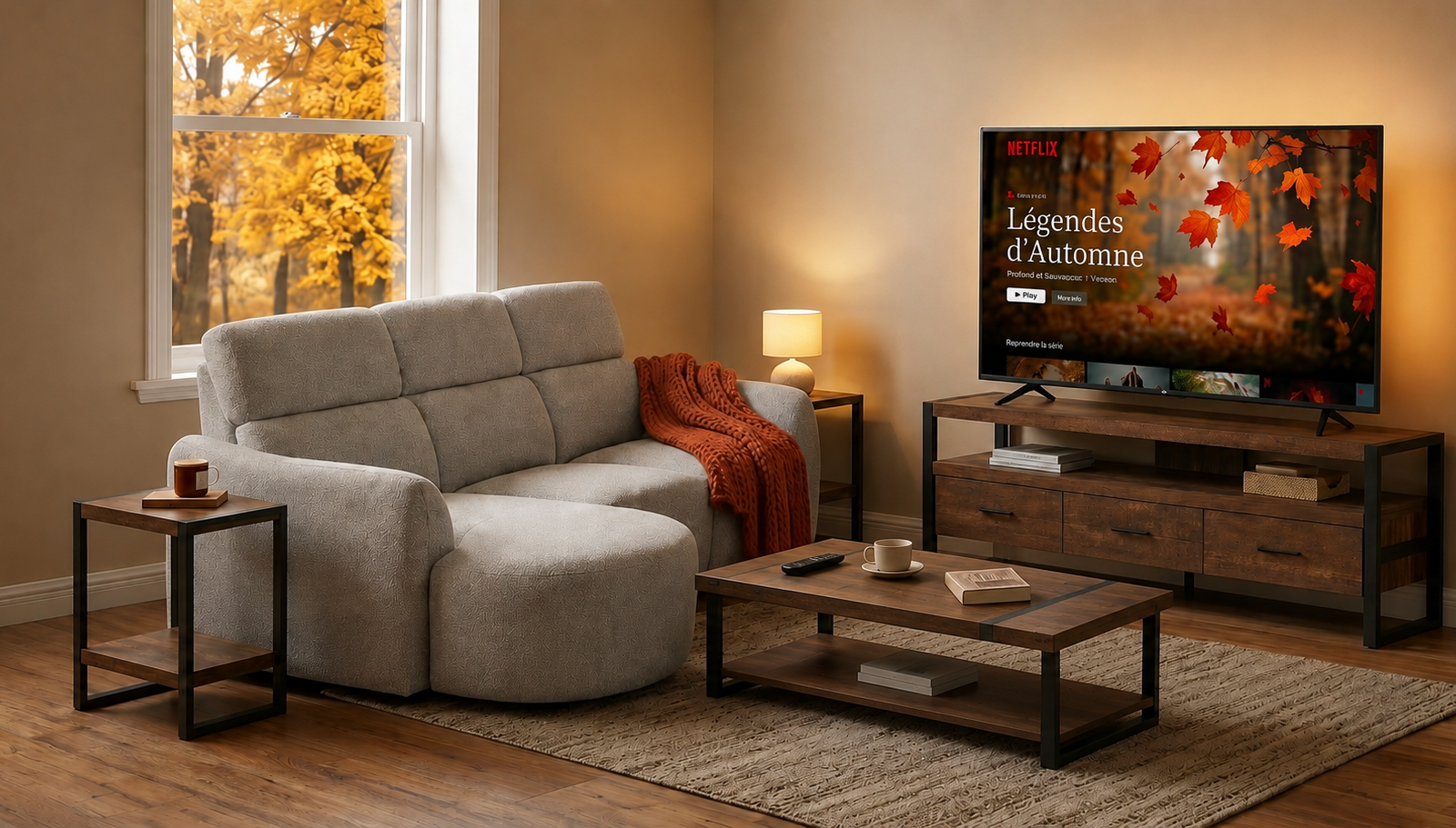 Salon moderne aux couleurs d'automne : inspiration salon