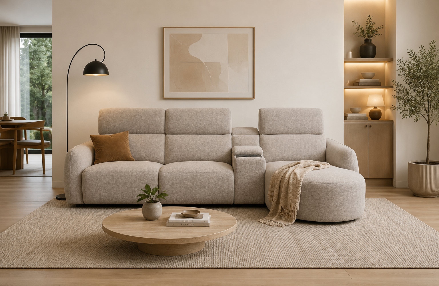 Salon moderne et minimaliste chaleureux : inspiration salon