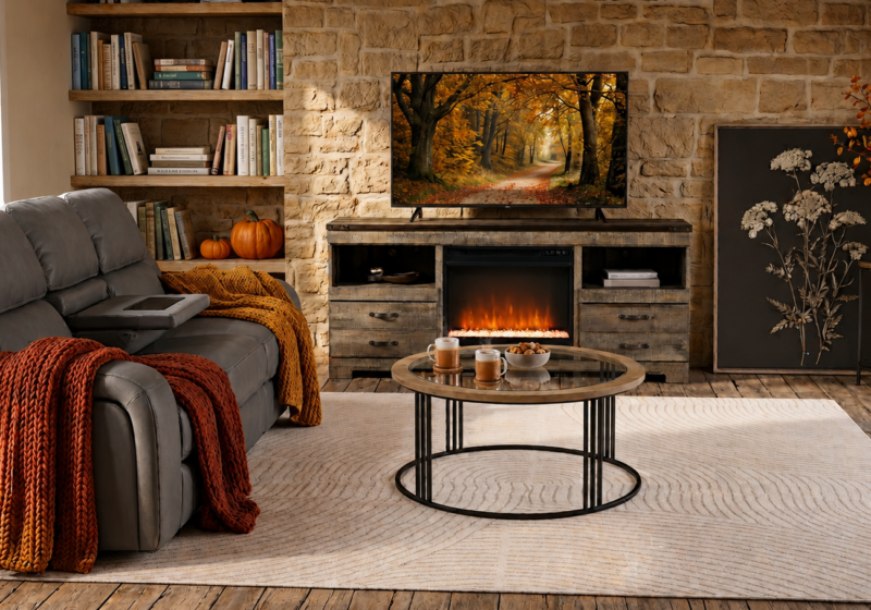 Salon rustique aux teintes d’automne : inspiration salon
