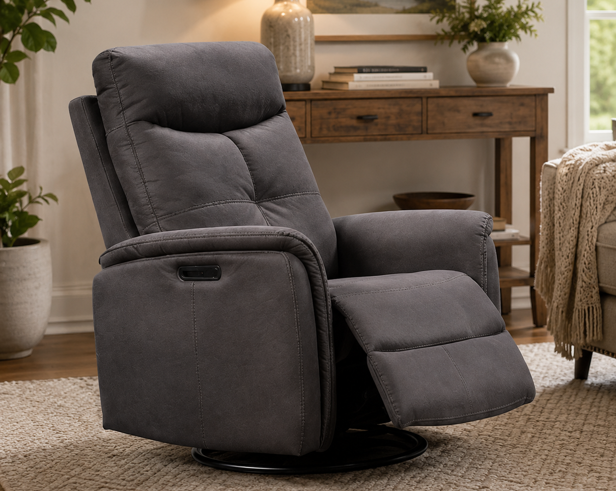 Fauteuil inclinable gris dans un salon chaleureux : inspiration salon