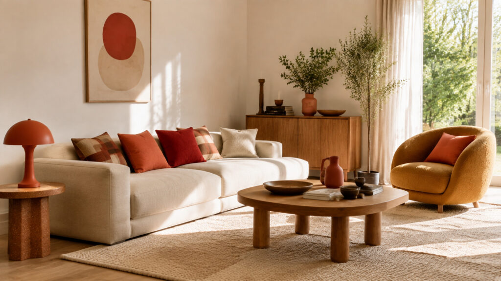 Corail, rouge tomate et ocre : réveiller un décor neutre : vue d’ensemble