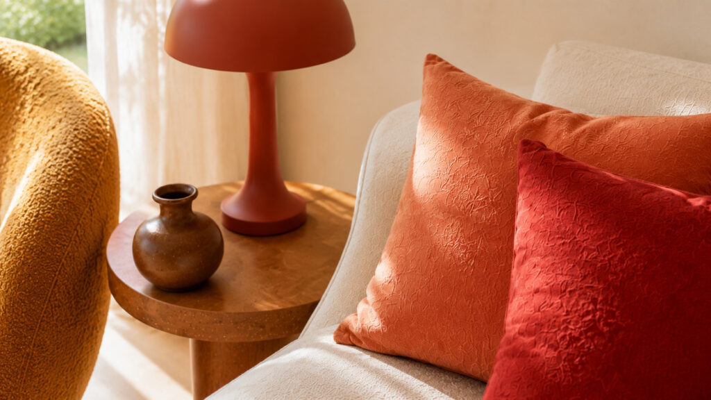 Corail, rouge tomate et ocre : réveiller un décor neutre : matières et détails