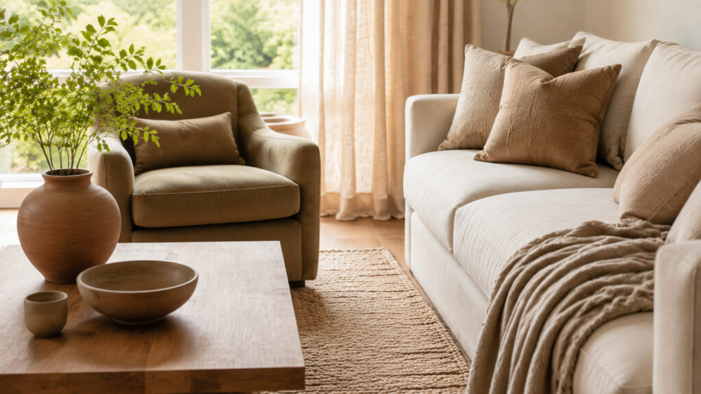 Sable, lin, argile et kaki : les nouveaux neutres : mobilier, lumière et couleurs