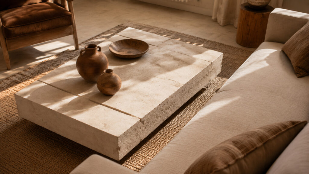 Pierre, argile et terre brute : des textures faciles à adopter – mobilier, lumière et couleurs