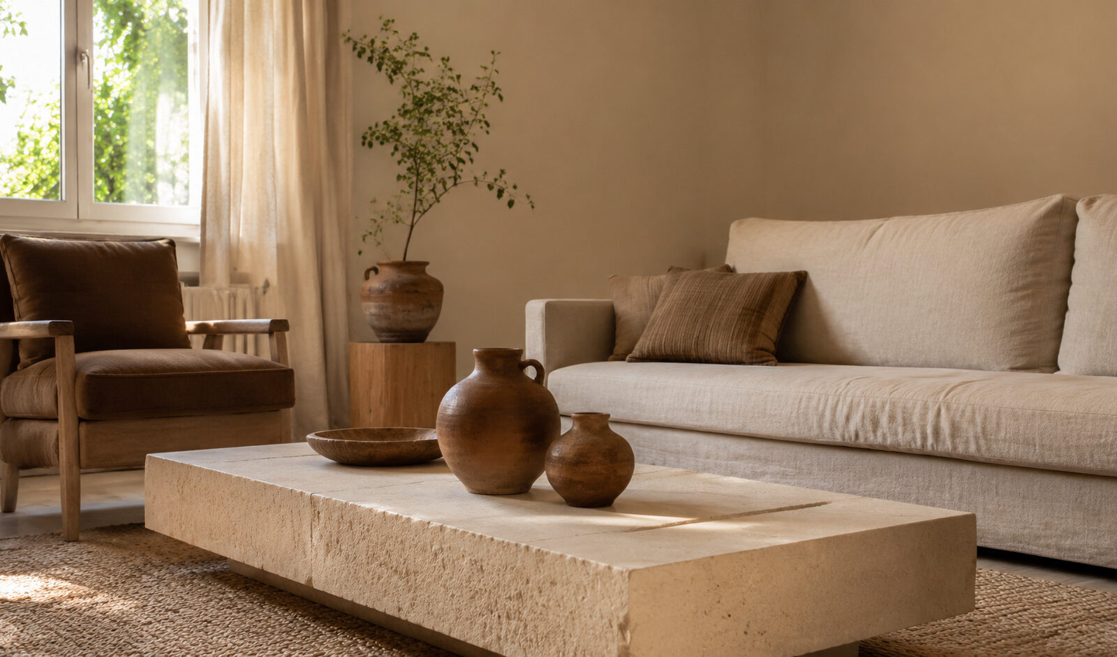 Pierre, argile et terre brute : des textures faciles à adopter, inspiration salon