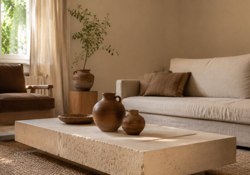 Pierre, argile et terre brute : des textures faciles à adopter, inspiration salon