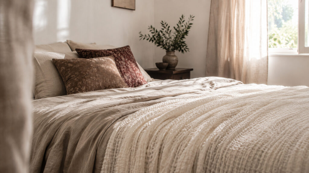 Lin lavé, coton gaufré et jacquard : quel textile choisir? – vue d’ensemble