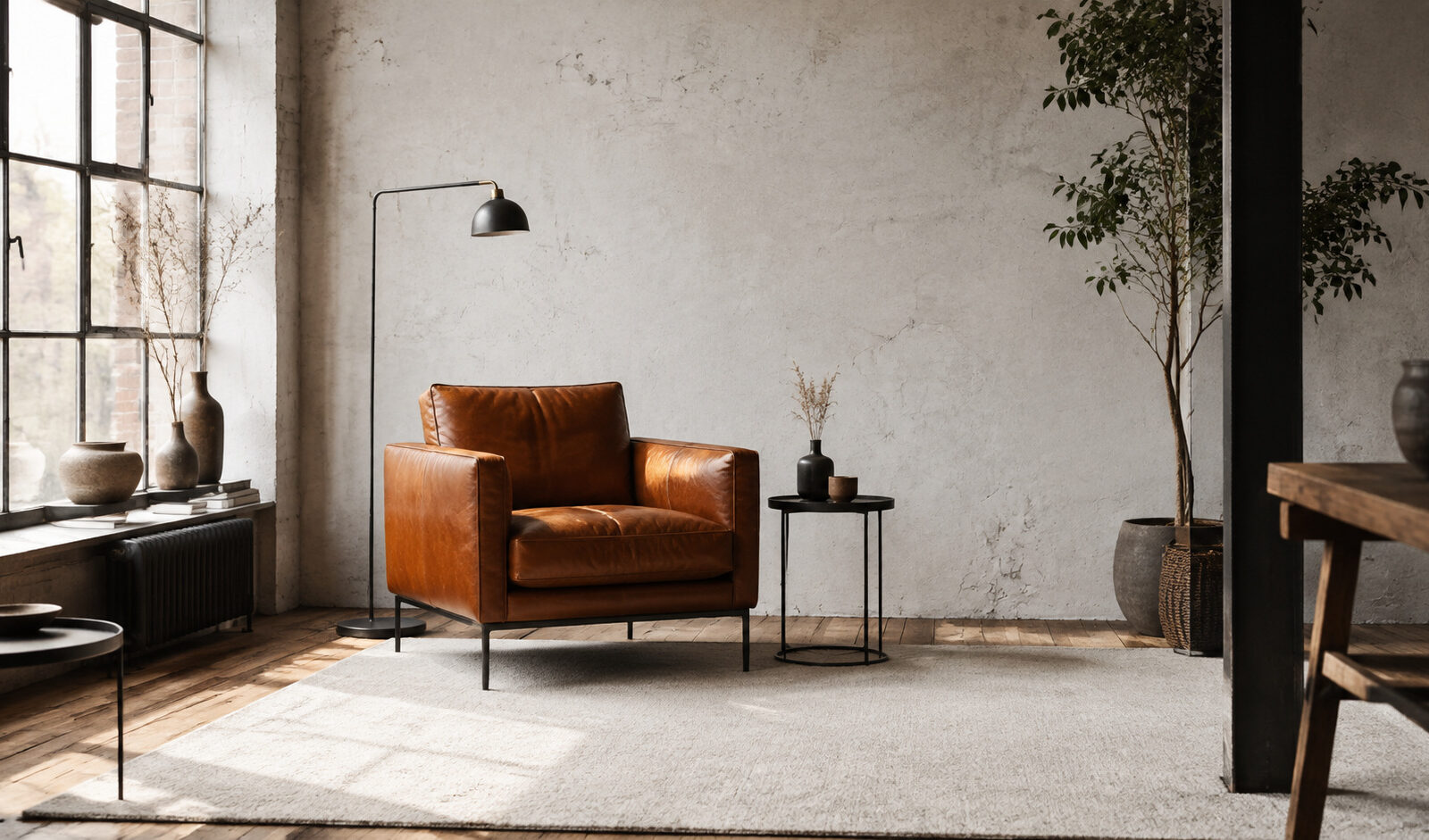 Le cuir cognac donne du caractère sans assombrir le décor