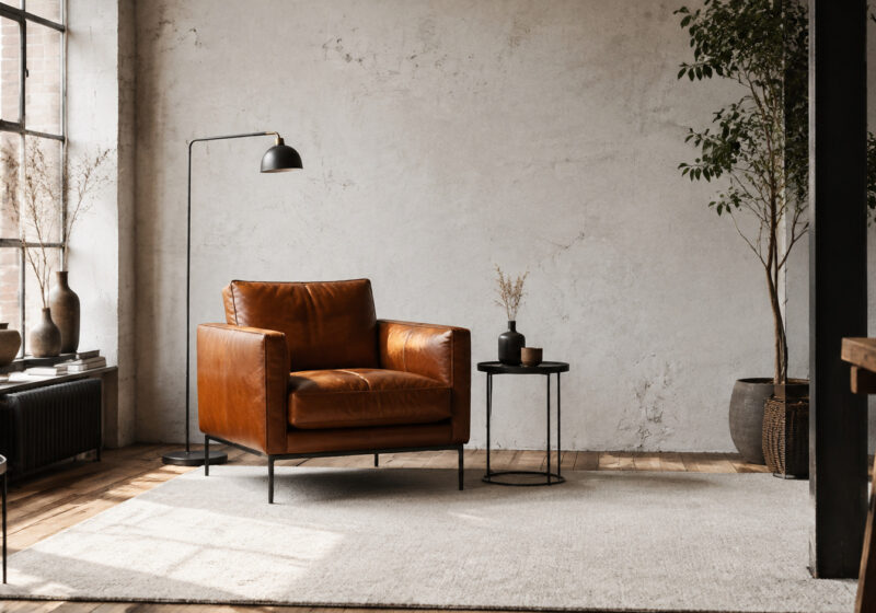 Le cuir cognac donne du caractère sans assombrir le décor
