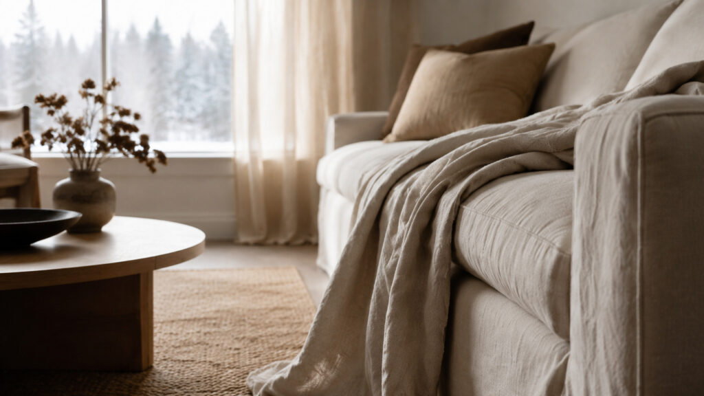 Le lin lavé apporte une texture naturelle et décontractée : mobilier, lumière et couleurs