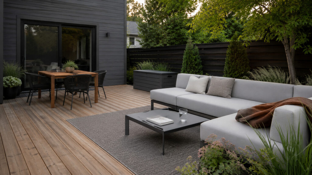 Concevoir un patio contemporain aussi beau que durable : mobilier, lumière et couleurs