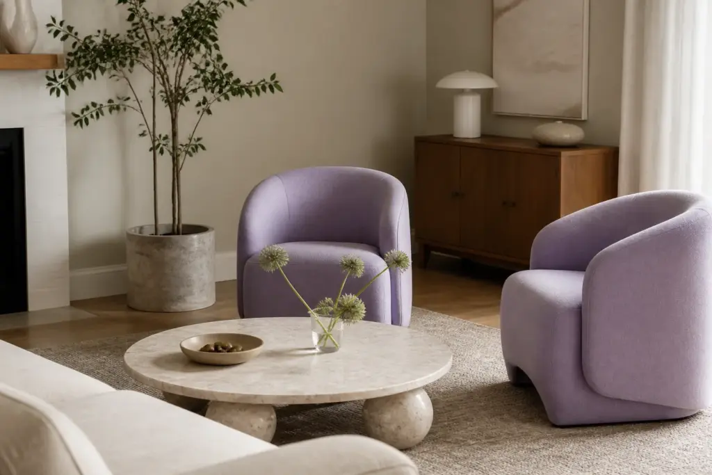 Avant la couleur de l’année : beiges, gris galet et retour du lilas (2006 à 2009) – matières et détails